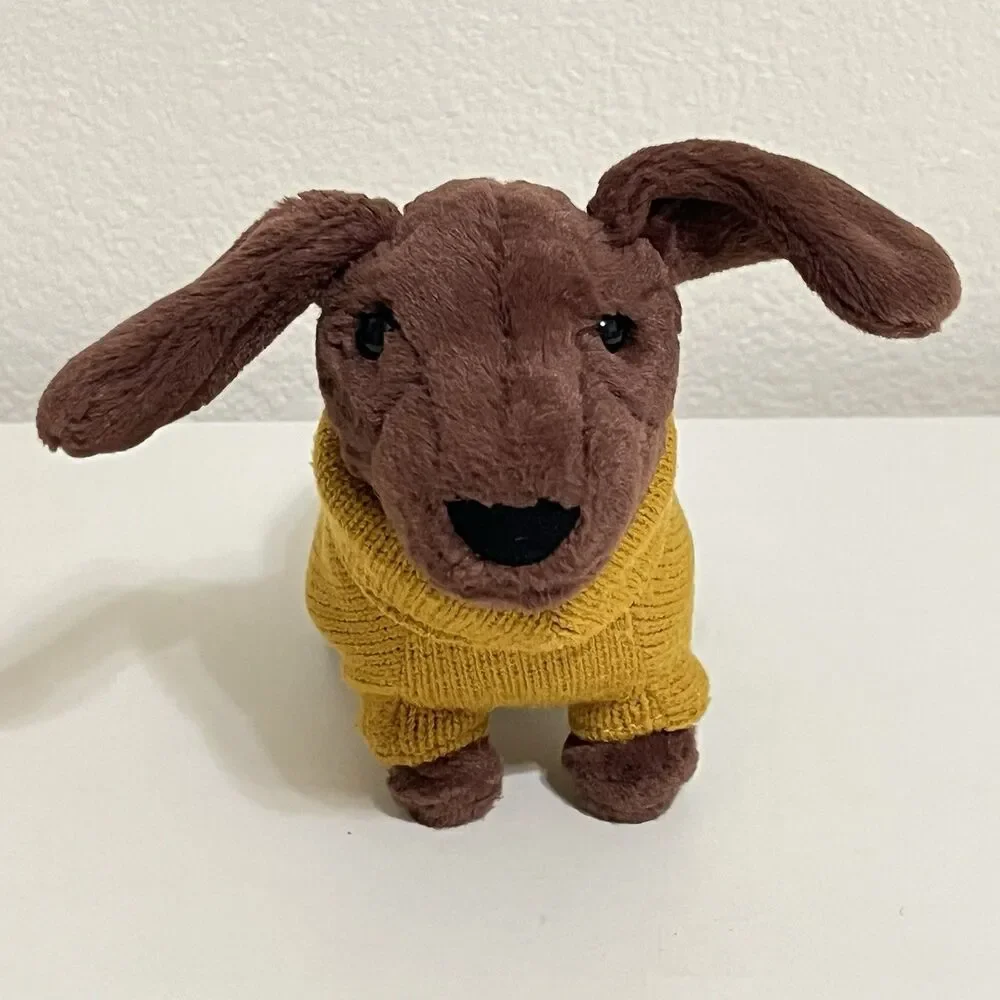 Jellycat Dachshund Yellow Sweater Sausage Dog Plush Stuffed Animal NO TUSH TAG